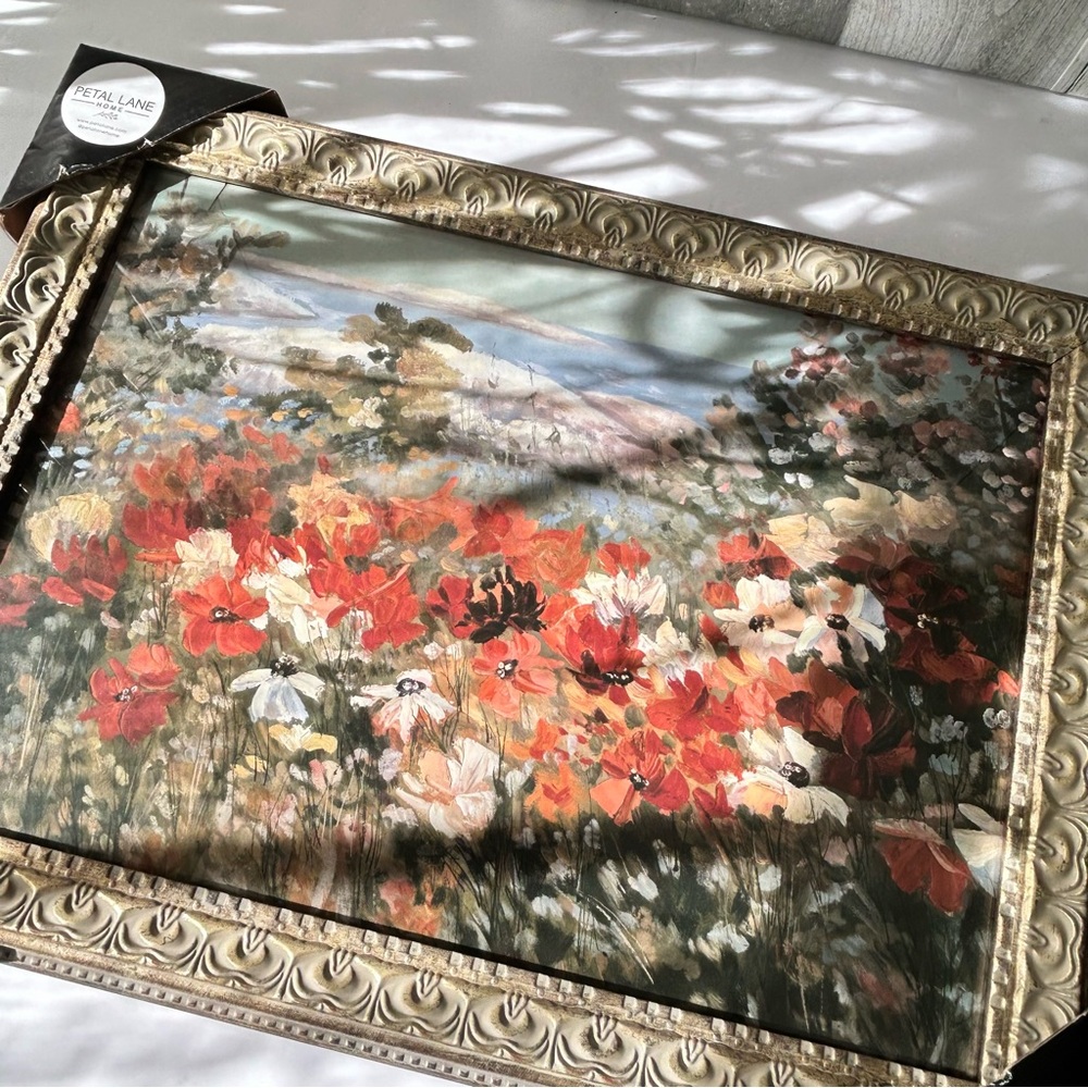 🌴 Warm & Peaceful Colorful Fall Floral Landscape in Framed Art